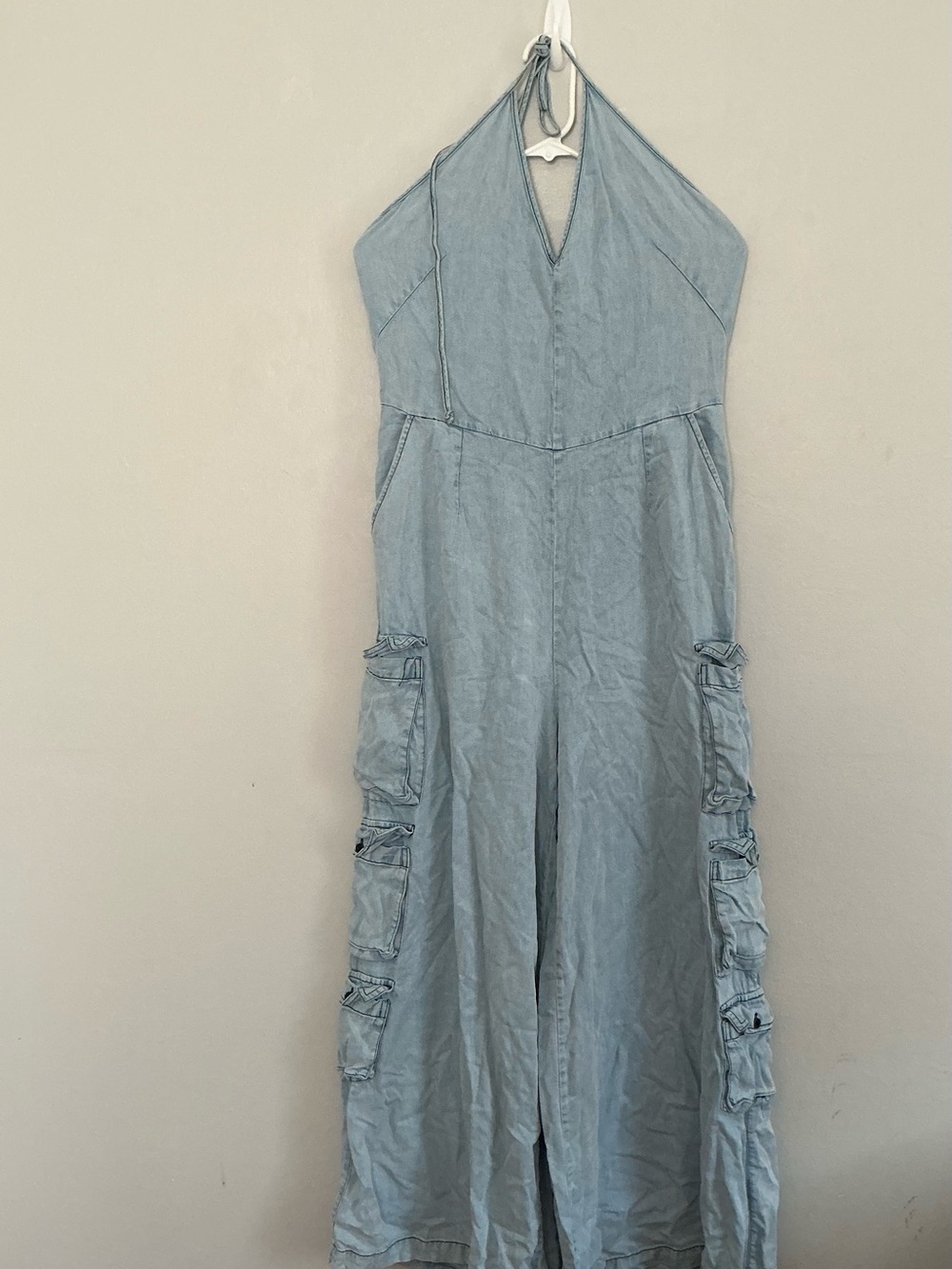 Light Blue Halter Wide-Leg Jumpsuit